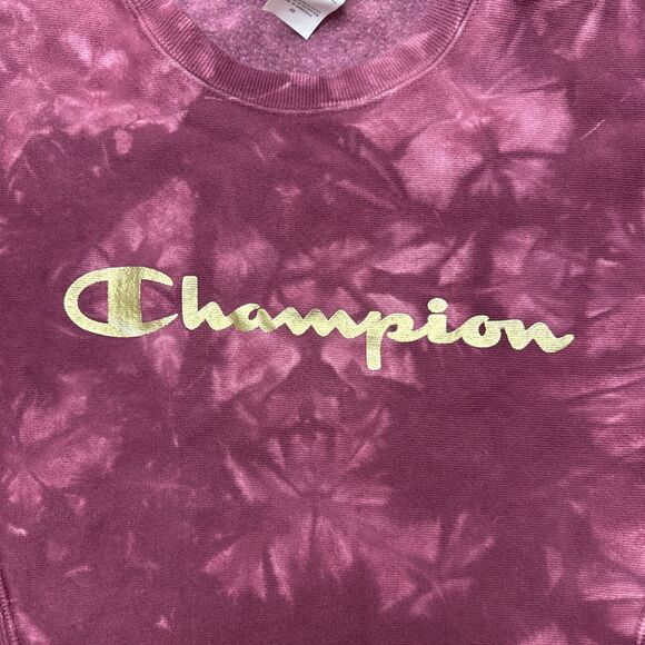 Champion Women's Reverse Weave Maroon Tie Dye Spellout Logo Sweatshirt Size XS - Picture 3 of 7